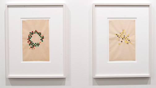 Richard Tuttle / Richard Tuttle Checkerboard Series (2)  1968 22,8 x 14,8 cm watercolor (red, green) on paper Checkerboard Series (4)  1968 22,9 x 14,5 cm watercolor (yellow, purple) on paper