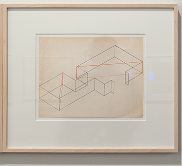 Fred Sandback / Fred Sandback Untitled (Dwan Gallery, New York, Two-part Construction)  1970  21.6 x 27.9 cm Orange ink on printed paper