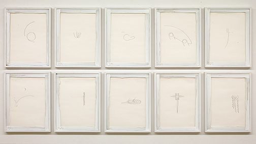 Richard Tuttle / Richard Tuttle Poem  2010 10 parts, each: 34.5 x 26.5 x 2.5 cm pencil and color pencil on paper, in hand painted frames by the artist