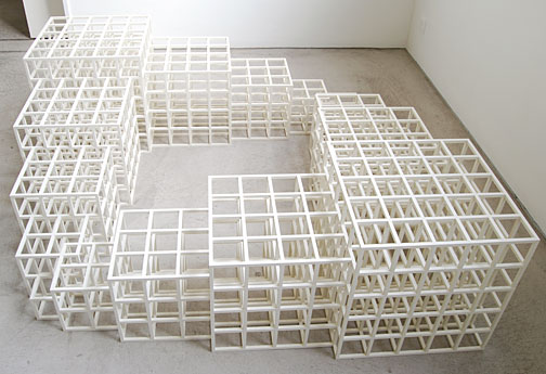Sol LeWitt / 1, 2, 3, 4, 5  (Square)  1986 wood, painted white 48.5 x 164.5 x 164.5 cm   Private collection not for sale