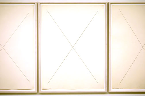 Robert Mangold / 88" X Perimeter Series  1969 three sheets, each 76 x 55.6 cm pencil on paper